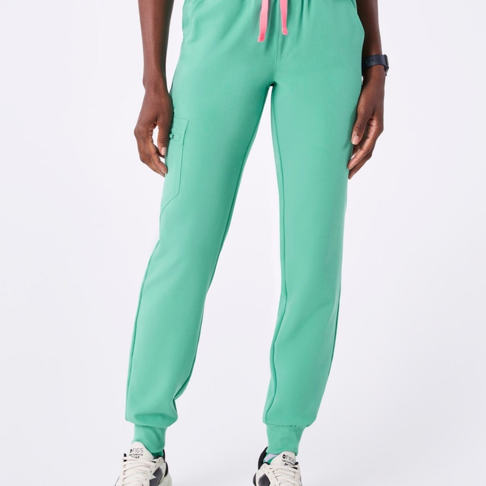 Figs Mint Green Track Joggers with Pink Drawstring